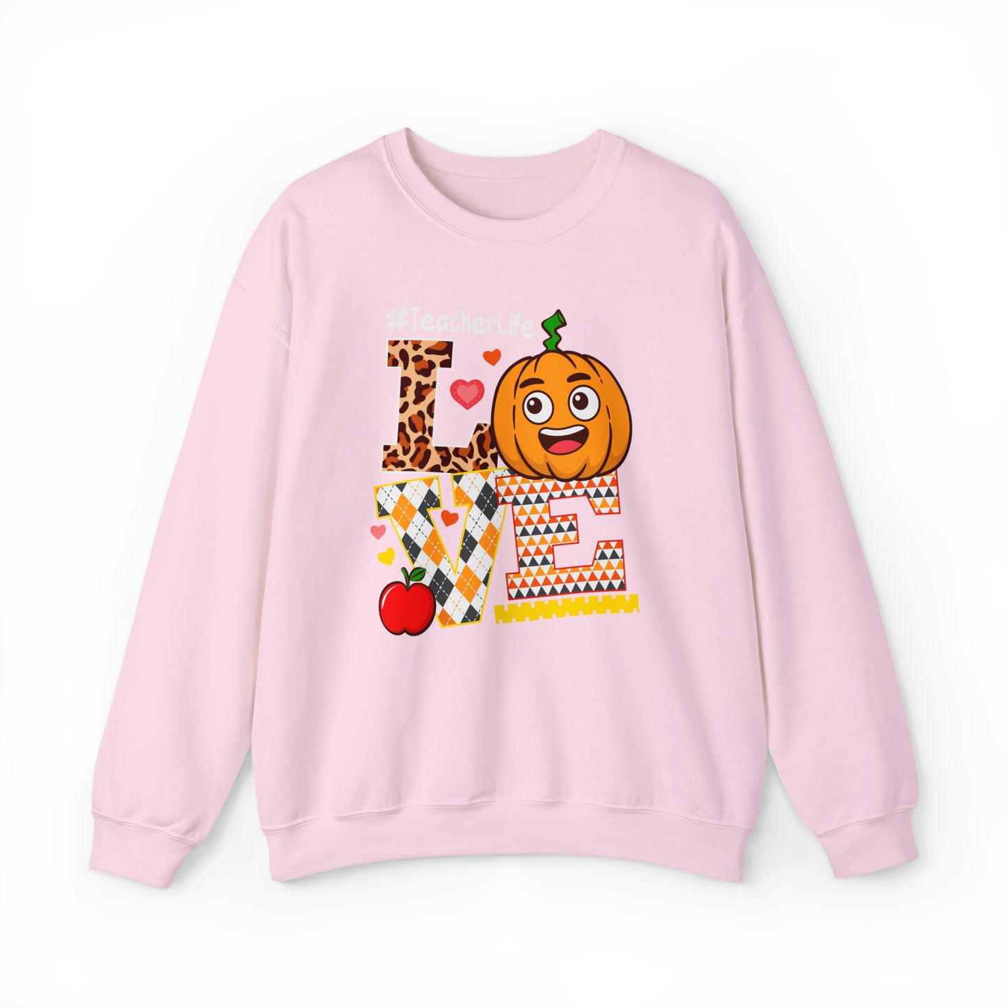 Fall Teacher Sweatshirt, Love and Learning with Pumpkin Charm, Cozy Educator Apparel, Teacher Gift Unisex Heavy Blend™ Crewneck Sweatshirt