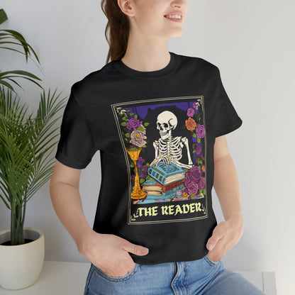 Skeleton Tarot Card T-shirt - 'The Reader' - Mystical and Unique Tee -Tarot Gift Tshirt, Unisex Jersey Short Sleeve Tee