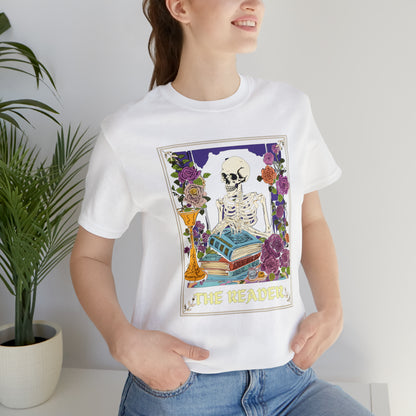 Skeleton Tarot Card T-shirt - 'The Reader' - Mystical and Unique Tee -Tarot Gift Tshirt, Unisex Jersey Short Sleeve Tee