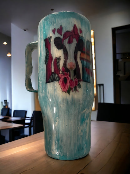 Love Distressed Cow Tumbler