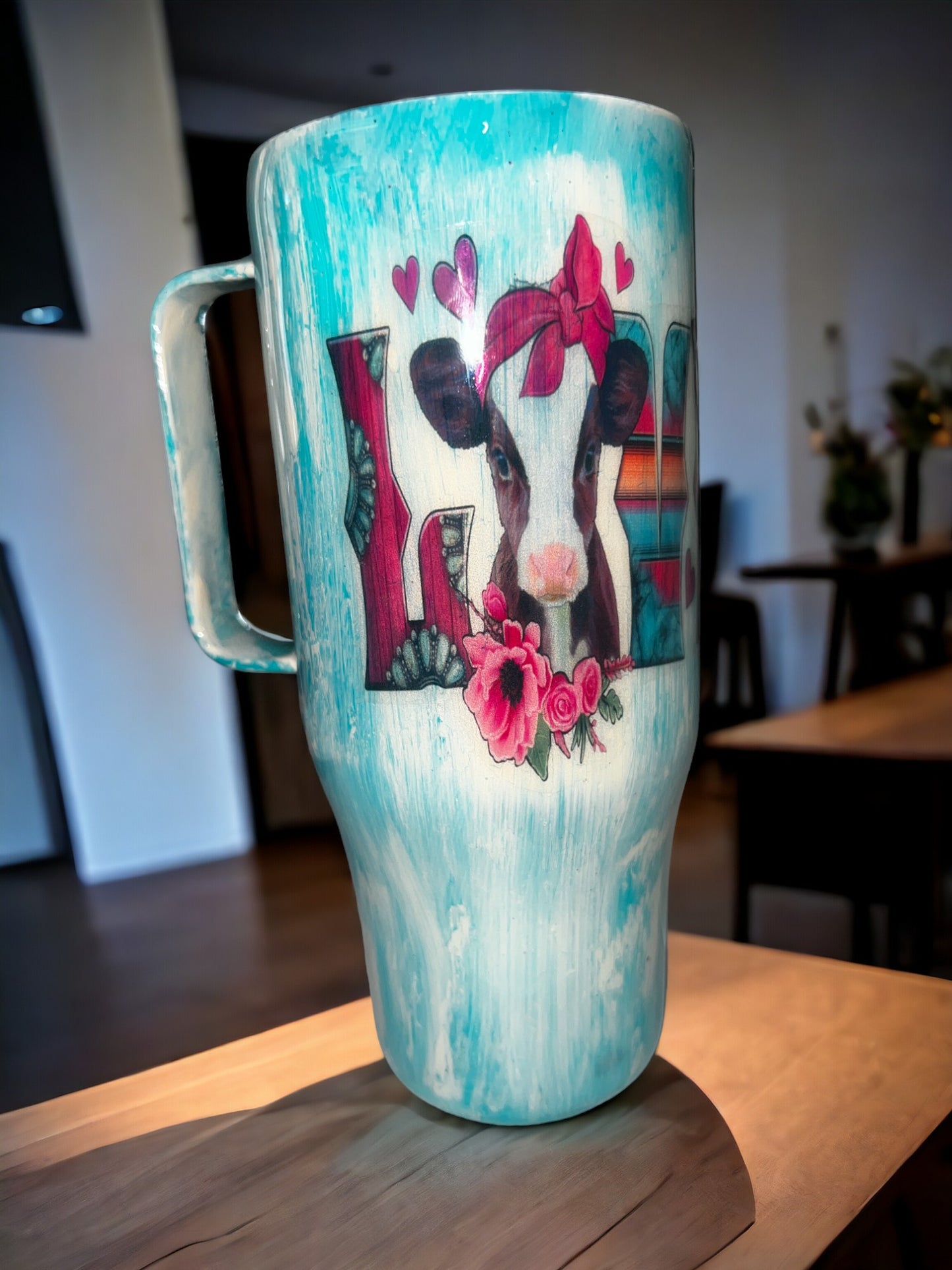 Love Distressed Cow Tumbler