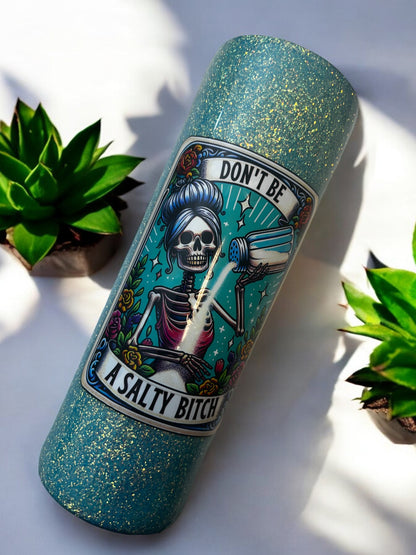 Blue Glitter Epoxy Tumbler, Tarot Card Design, Funny 'Don’t Be a Salty Bitch' Cup, Custom Glitter Drinkware, Sassy Personalized Tumbler